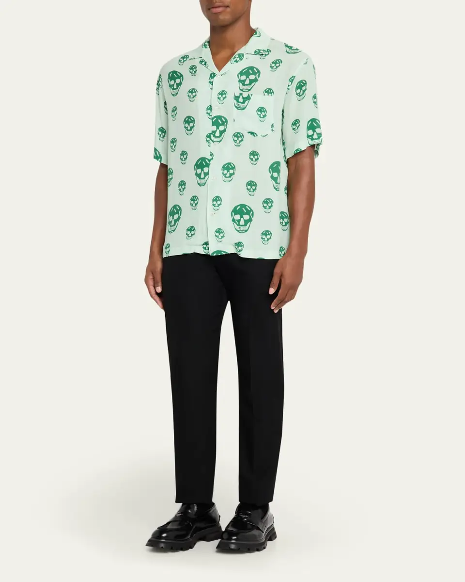 Alexander McQueen Men's Skulls Crepe de Chine Camp Shirt | Thumbnail 2