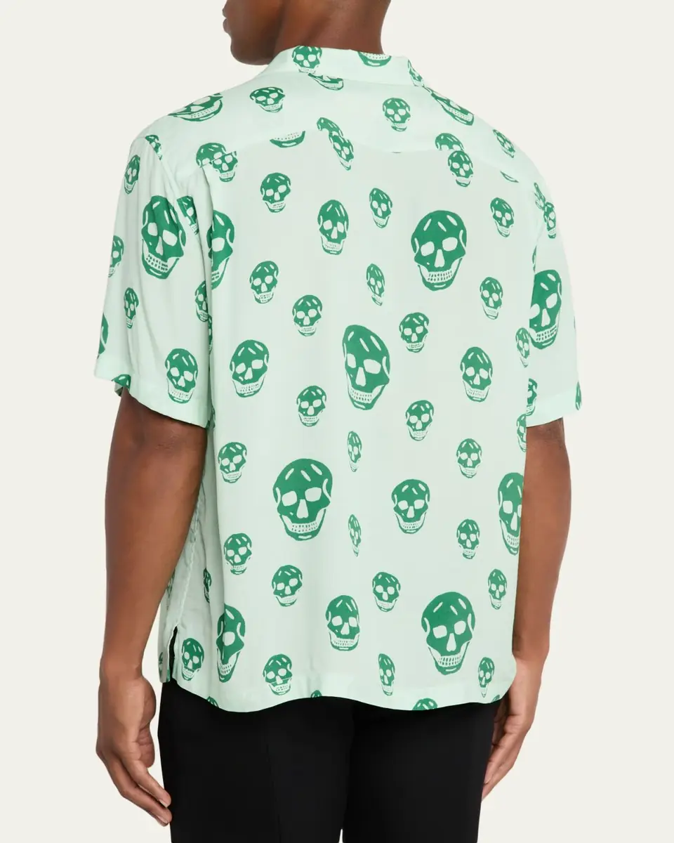 Alexander McQueen Men's Skulls Crepe de Chine Camp Shirt | Thumbnail 3