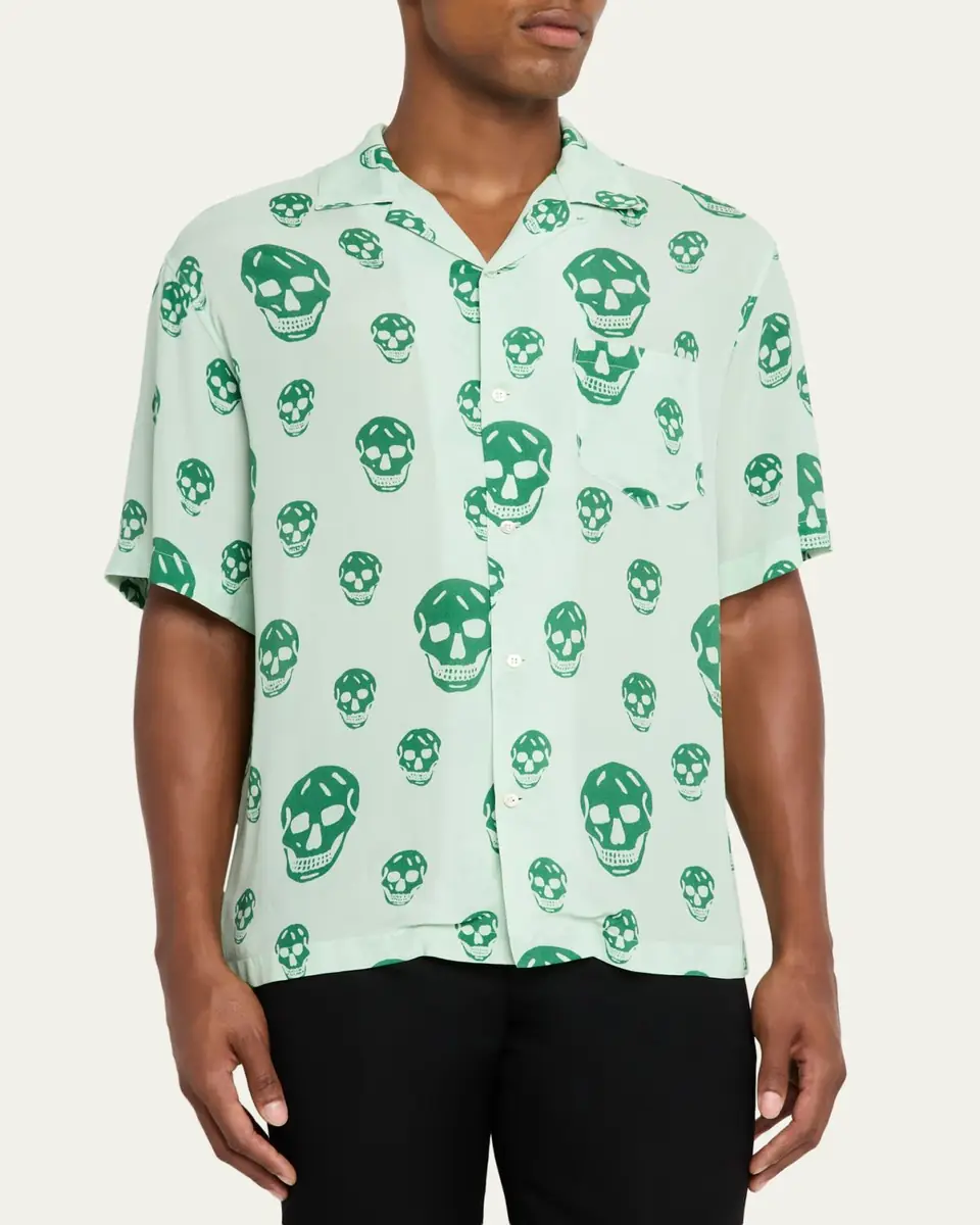 Alexander McQueen Men's Skulls Crepe de Chine Camp Shirt | Thumbnail 4