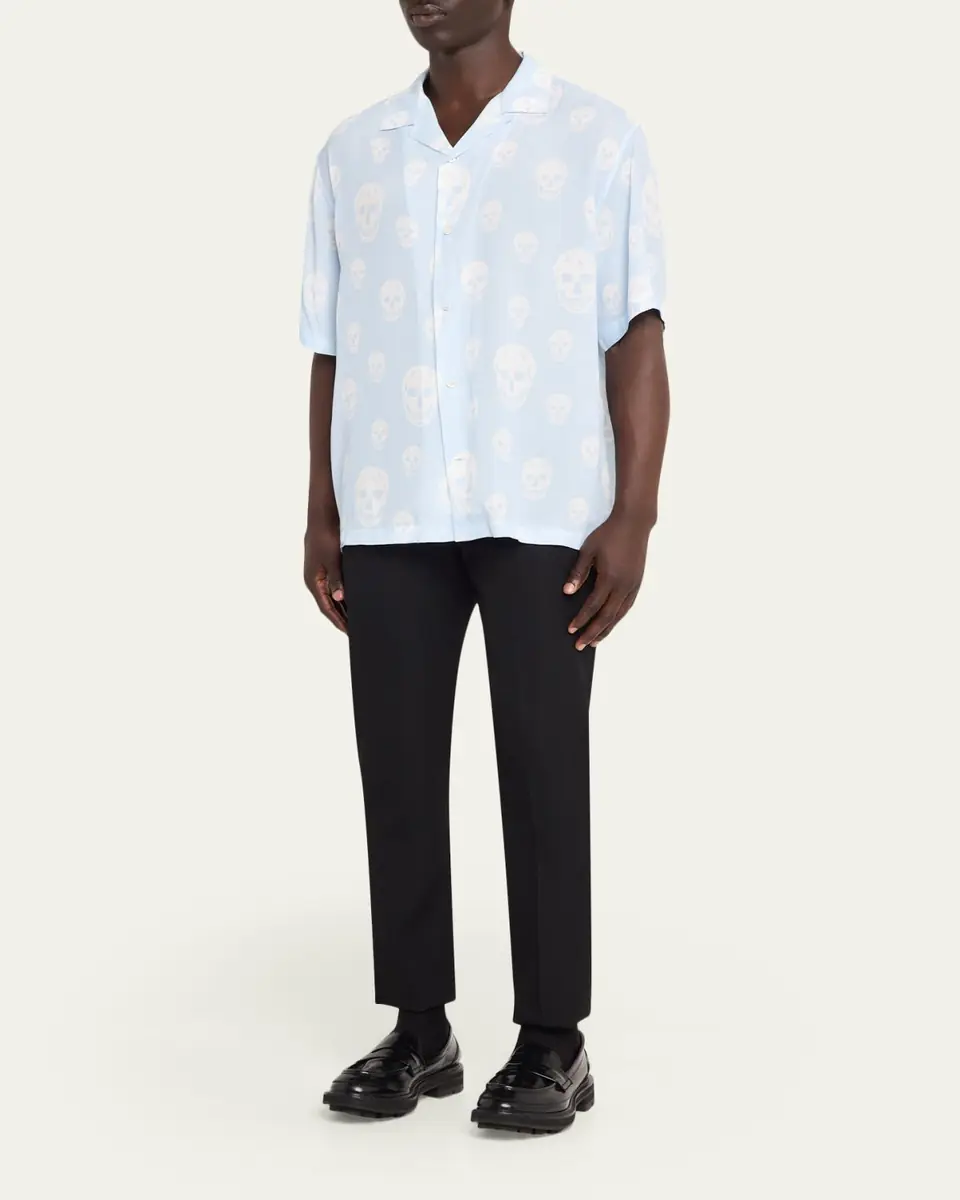 Alexander McQueen Men's Skulls Crepe de Chine Camp Shirt | Thumbnail 6