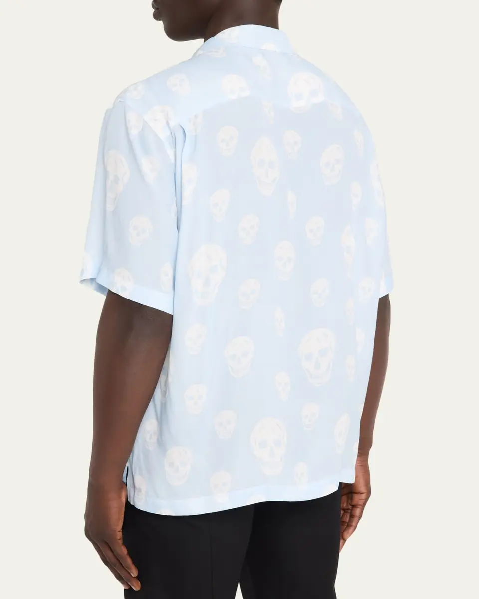 Alexander McQueen Men's Skulls Crepe de Chine Camp Shirt | Thumbnail 7