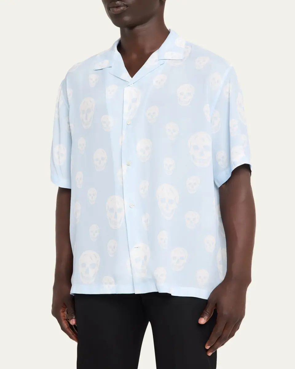 Alexander McQueen Men's Skulls Crepe de Chine Camp Shirt | Thumbnail 8