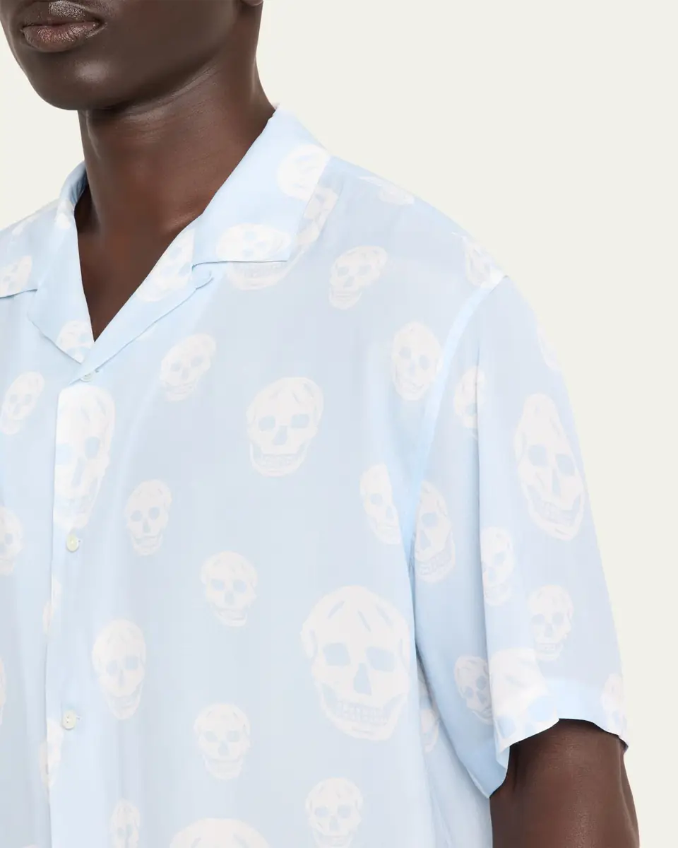 Alexander McQueen Men's Skulls Crepe de Chine Camp Shirt | Thumbnail 9