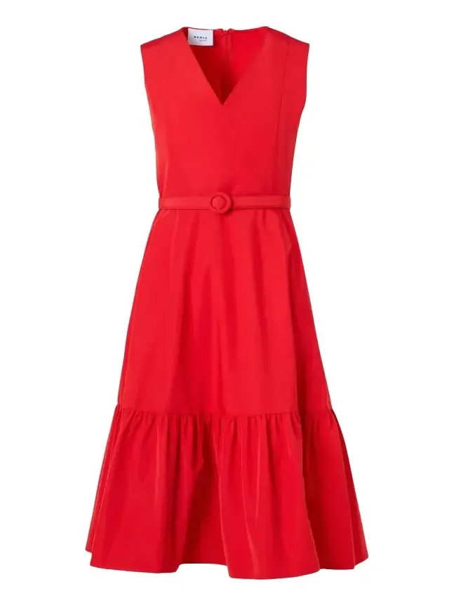 Sleeveless Belted Taffeta Midi Dress