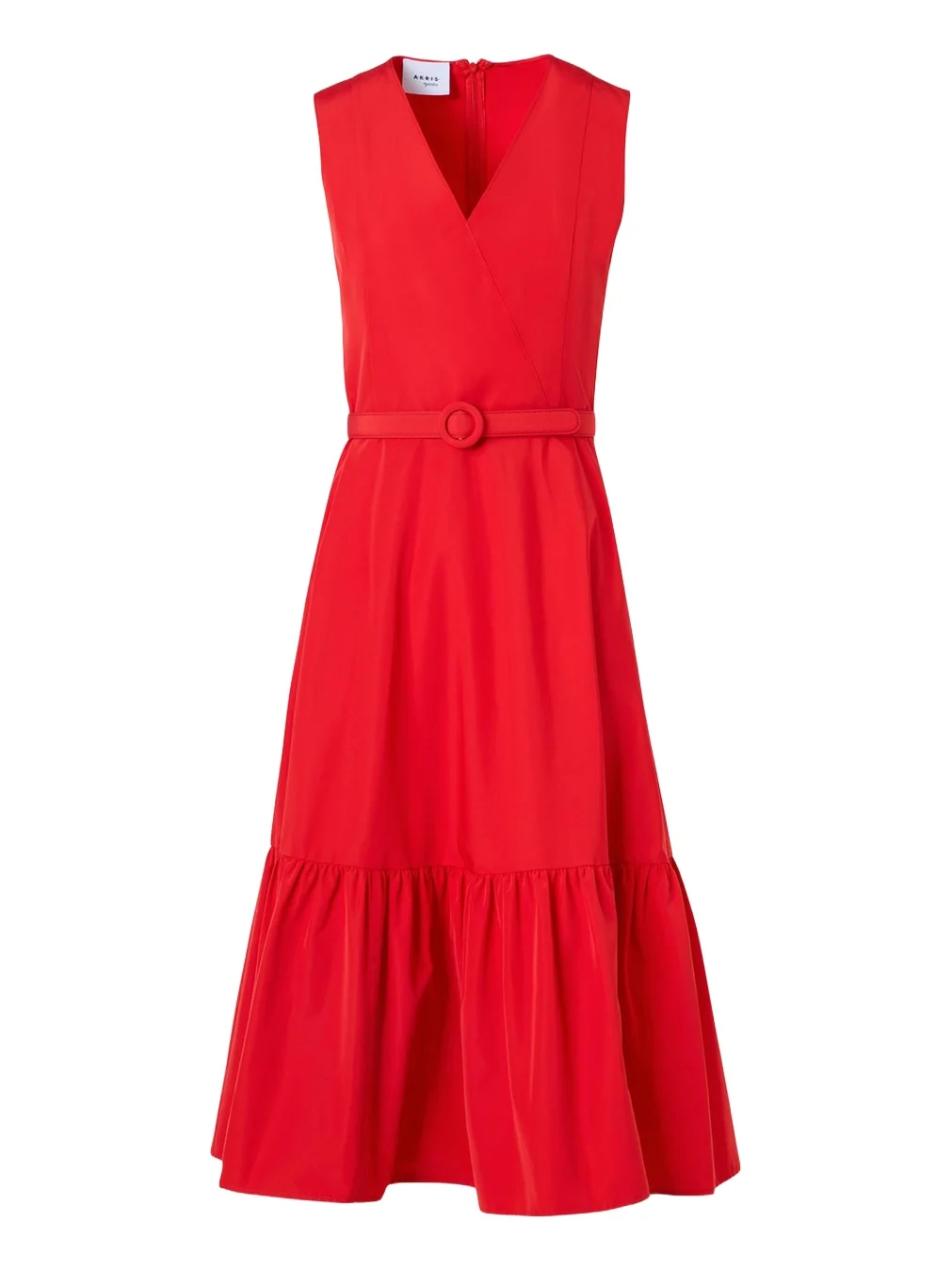 Sleeveless Belted Taffeta Midi Dress