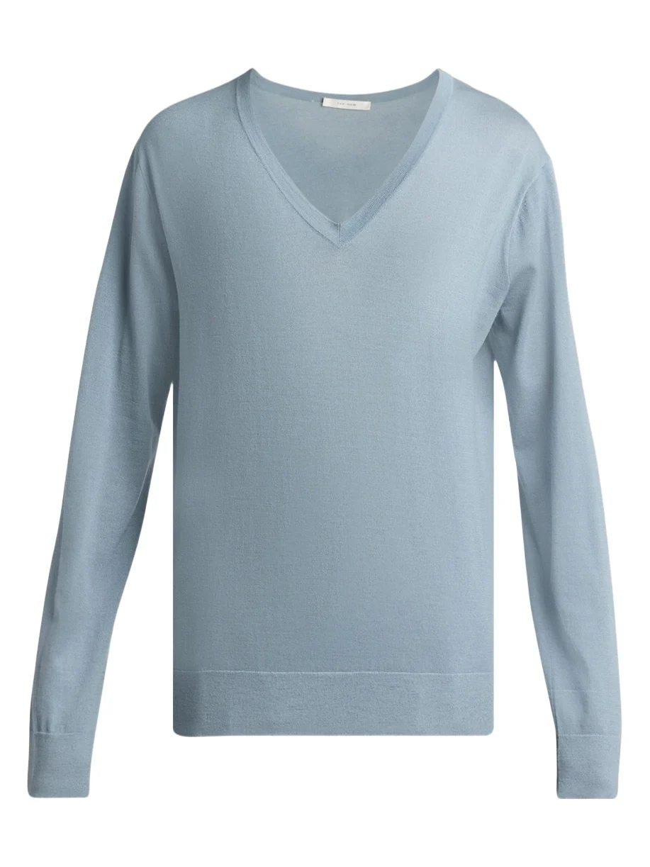 The Row Naius Long-Sleeve V-Neck Wool Top