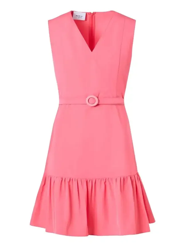 Akris punto Sleeveless Belted Ruffle Knee-Length Dress