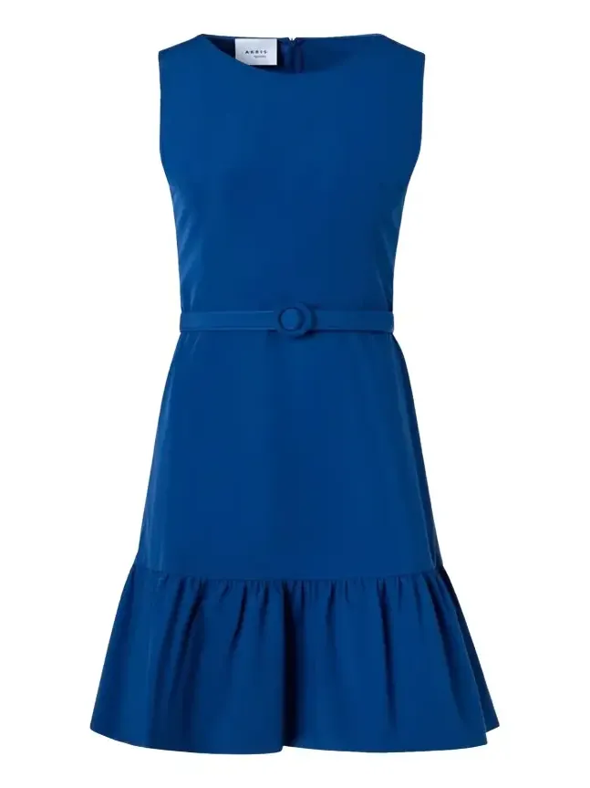 Sleeveless Belted Ruffle Knee-Length Dress Sleeveless Belted Ruffle Knee-Length Dress