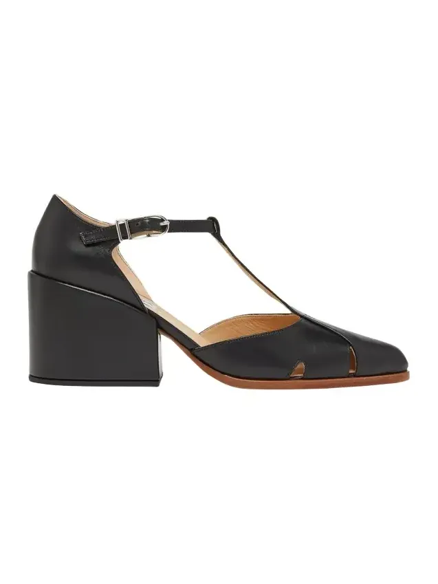Hawes Leather T-Strap Block-Heel Pumps Hawes Leather T-Strap Block-Heel Pumps