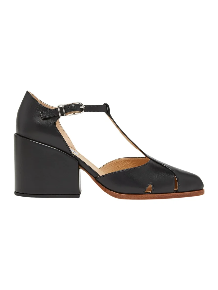 Hawes Leather T-Strap Block-Heel Pumps