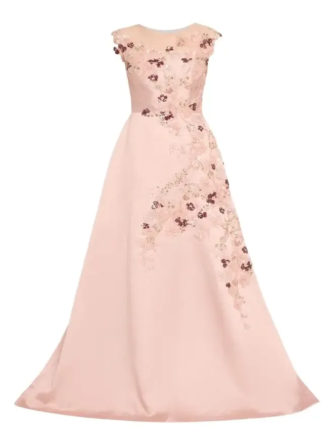 Sequin Floral-Embroidered Jacquard Gown Sequin Floral-Embroidered Jacquard Gown