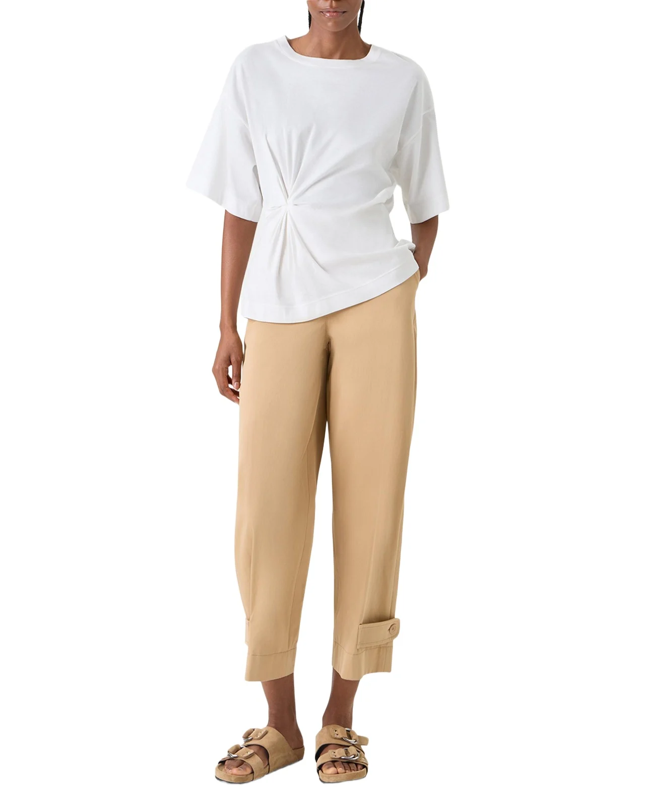 Gathered Cotton Jersey Short-Sleeve T-Shirt