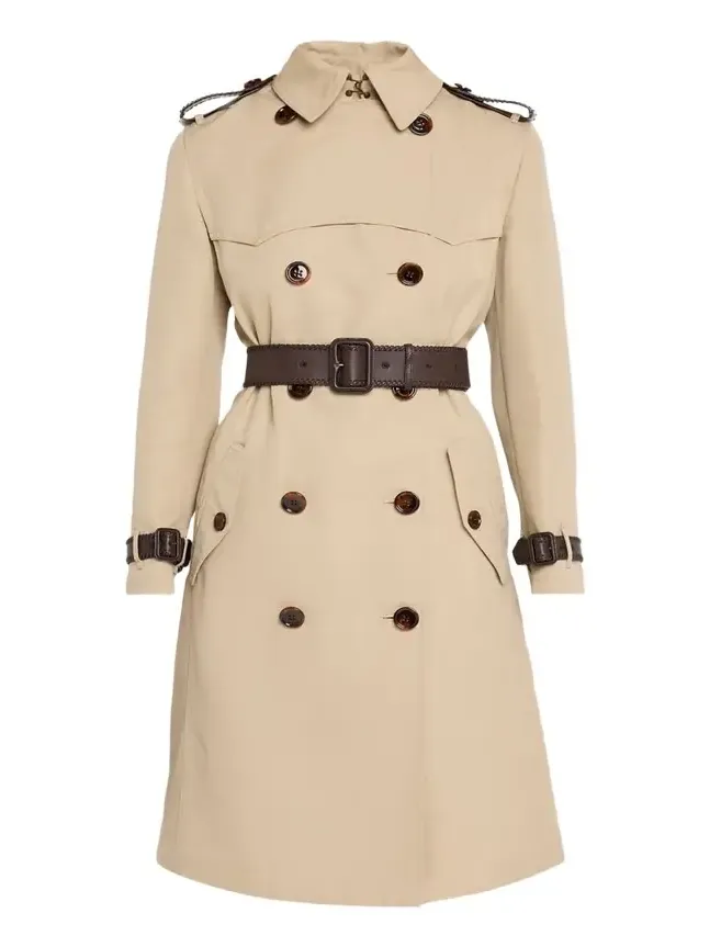 Foxfield Leather-Trim Double-Breasted Trench Coat