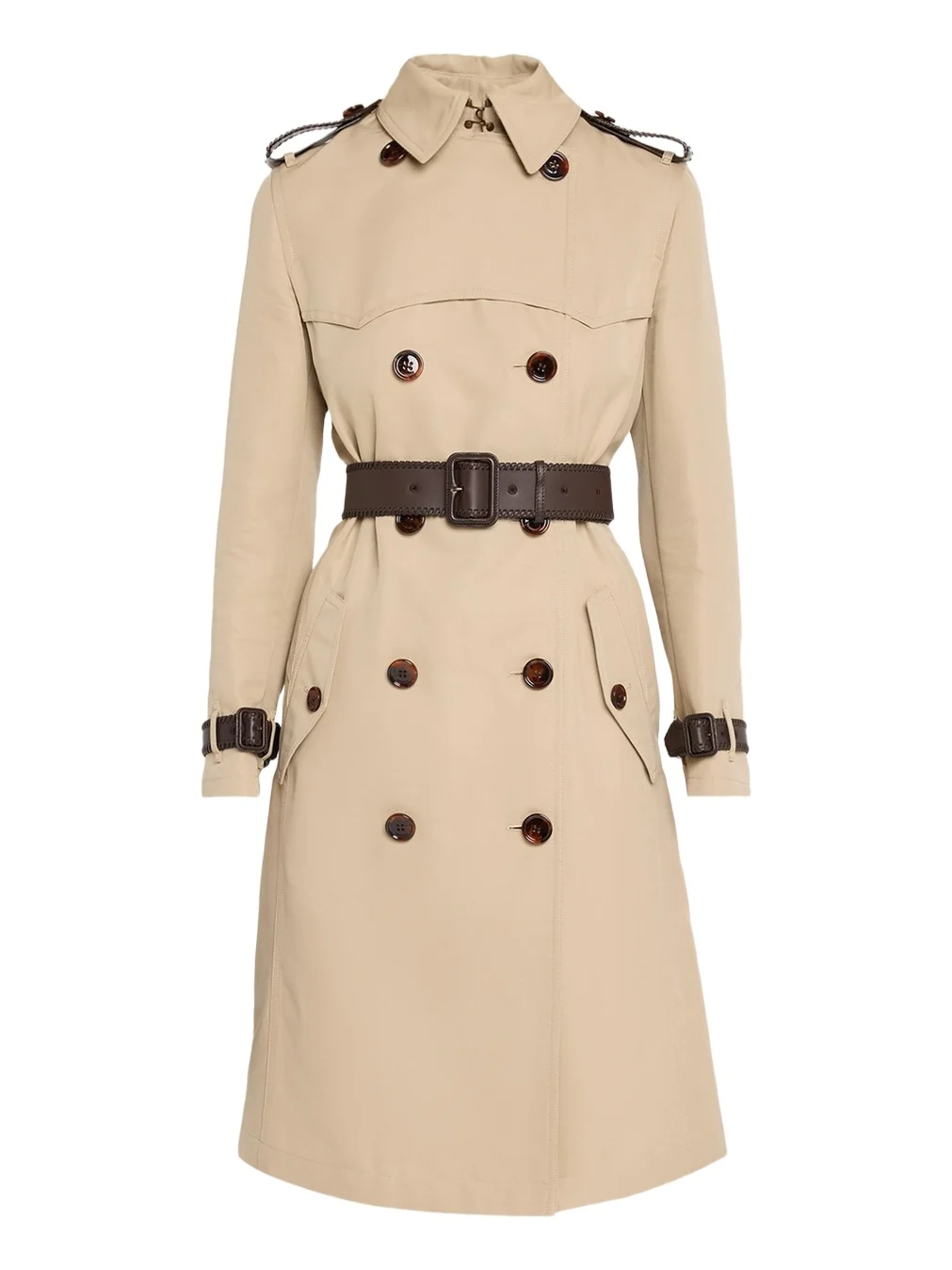 Foxfield Leather-Trim Double-Breasted Trench Coat Foxfield Leather-Trim Double-Breasted Trench Coat