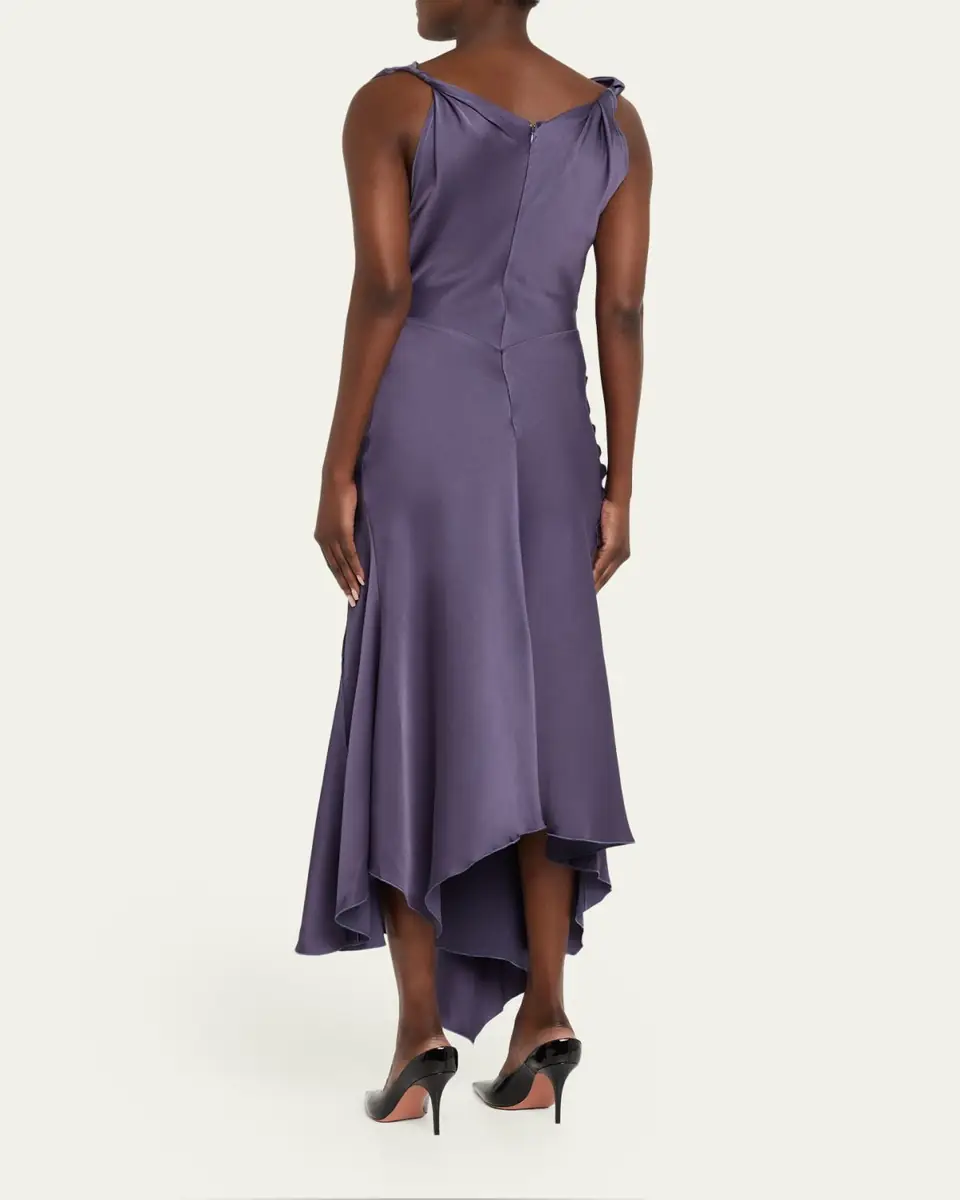Victoria Beckham Asymmetric Draped Sleeveless Satin Midi Dress | Thumbnail 3 Victoria Beckham Asymmetric Draped Sleeveless Satin Midi Dress | Thumbnail 3