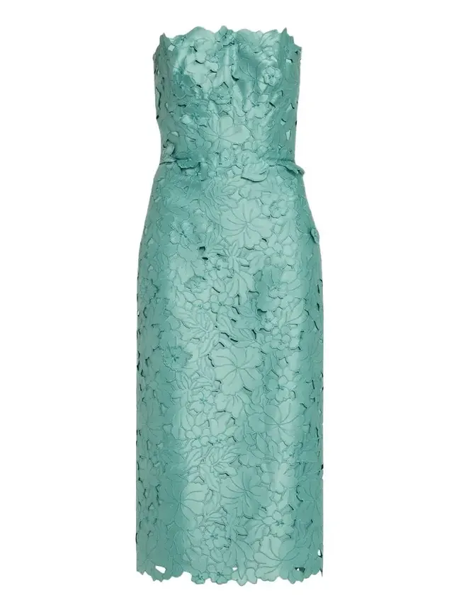 Astelle Strapless Floral-Cut Lace Midi Pencil Dress