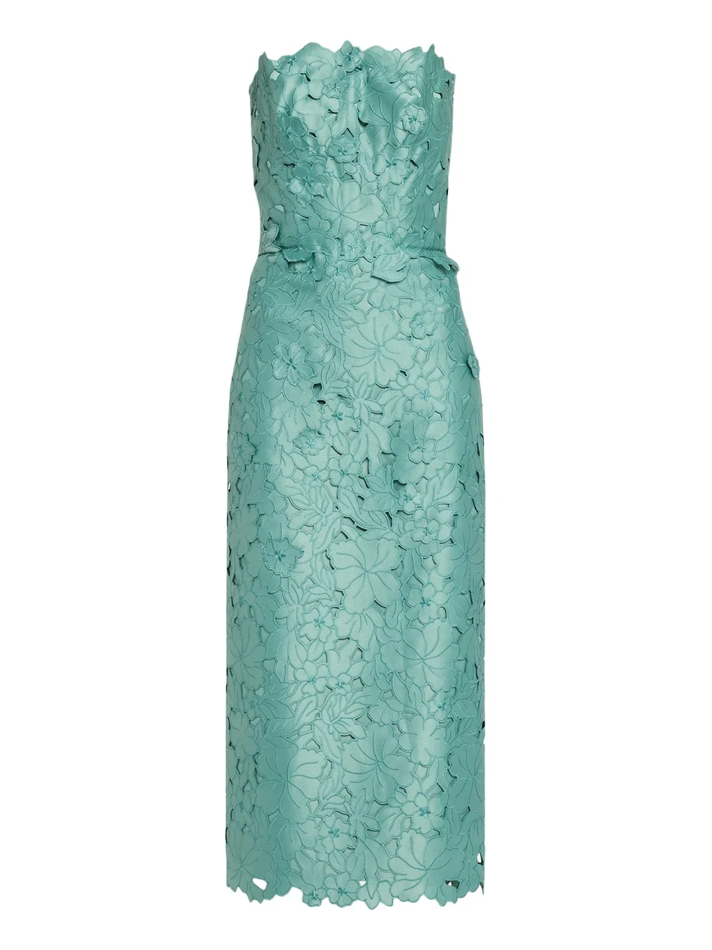 Astelle Strapless Floral-Cut Lace Midi Pencil Dress