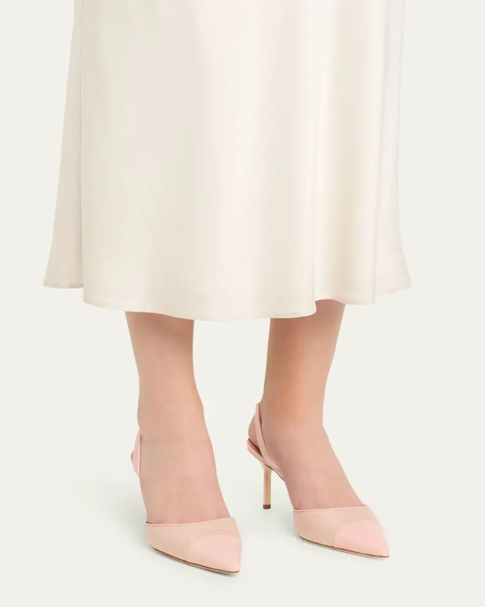 Manolo Blahnik 50mm Capsli Linen and Leather Slingback Pumps | Thumbnail 2 Manolo Blahnik 50mm Capsli Linen and Leather Slingback Pumps | Thumbnail 2