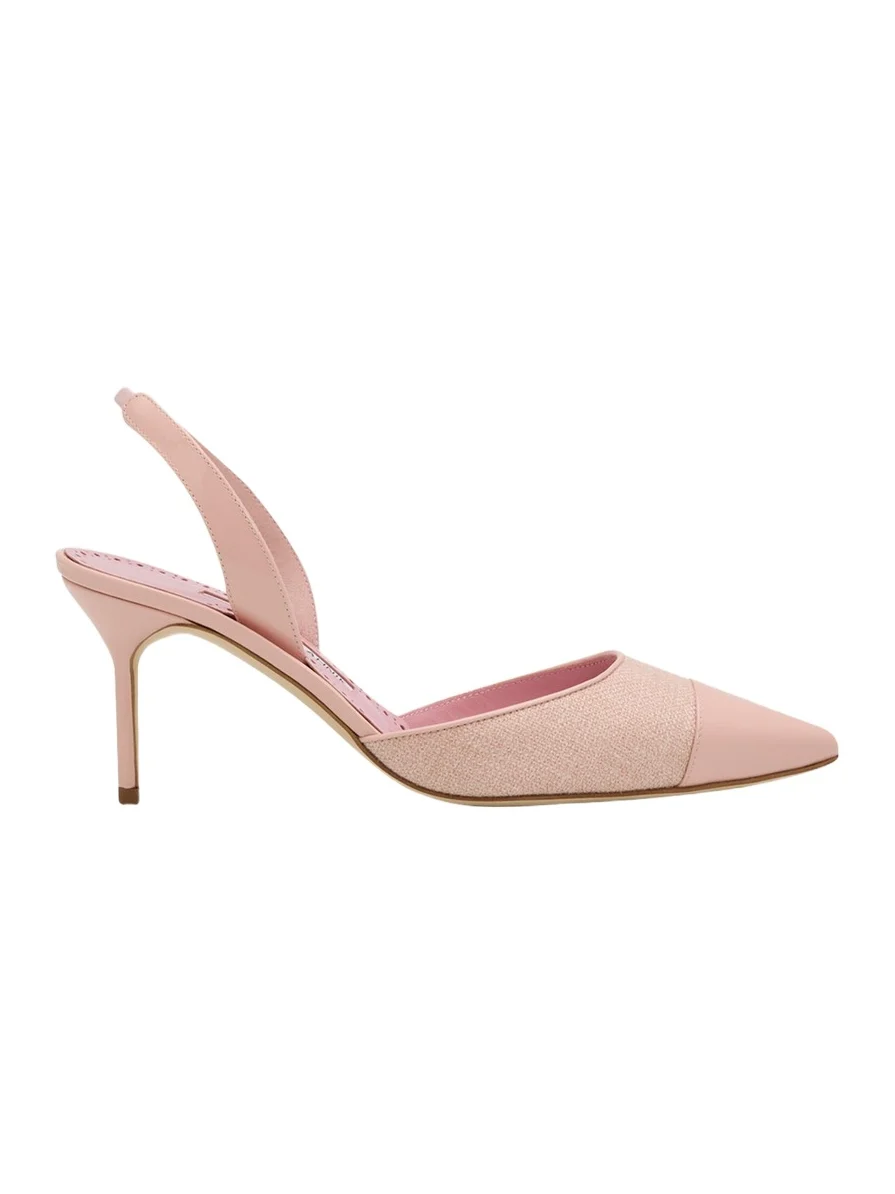 Manolo Blahnik 50mm Capsli Linen and Leather Slingback Pumps