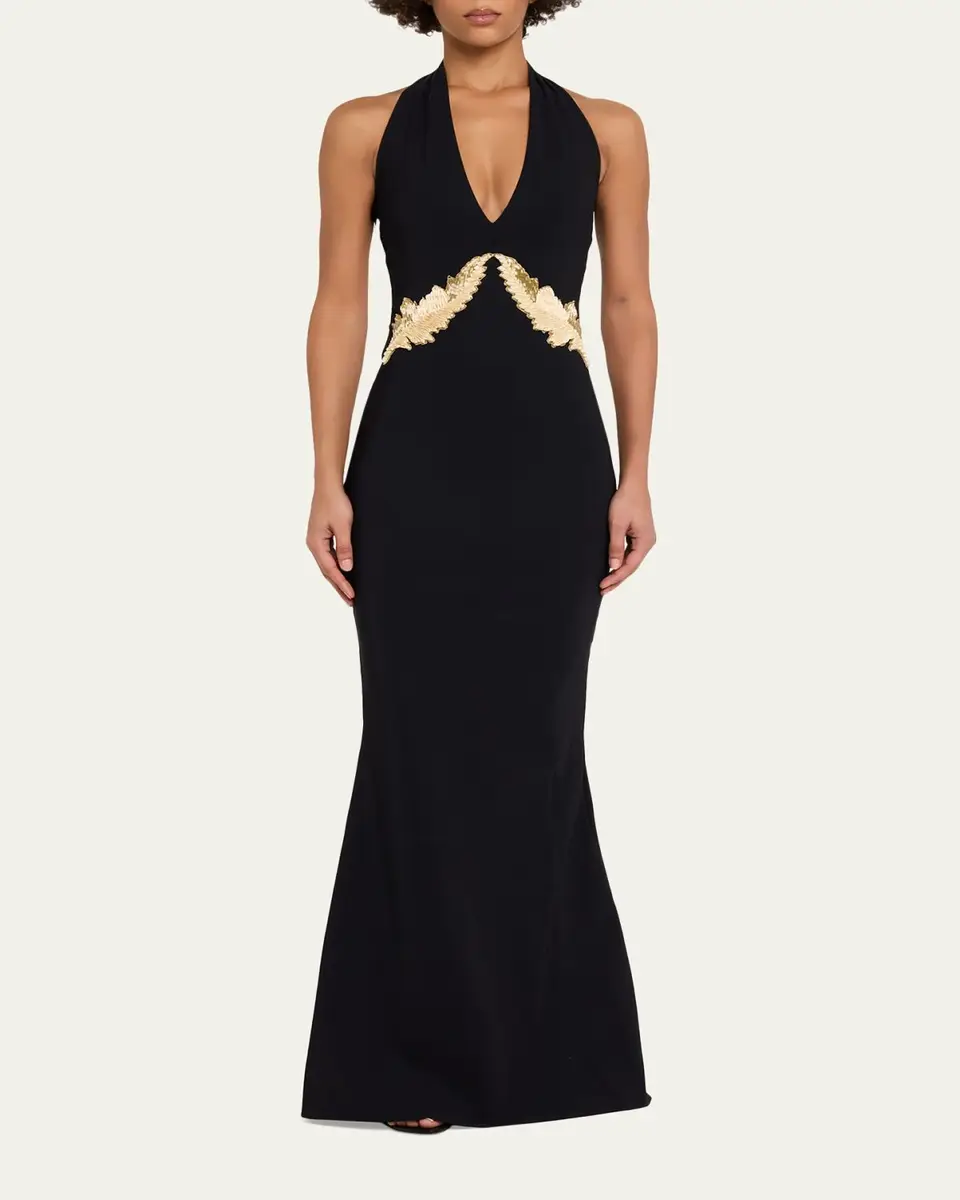 Chiara Boni La Petite Robe Yanar Beaded Mermaid Halter Gown | Thumbnail 2