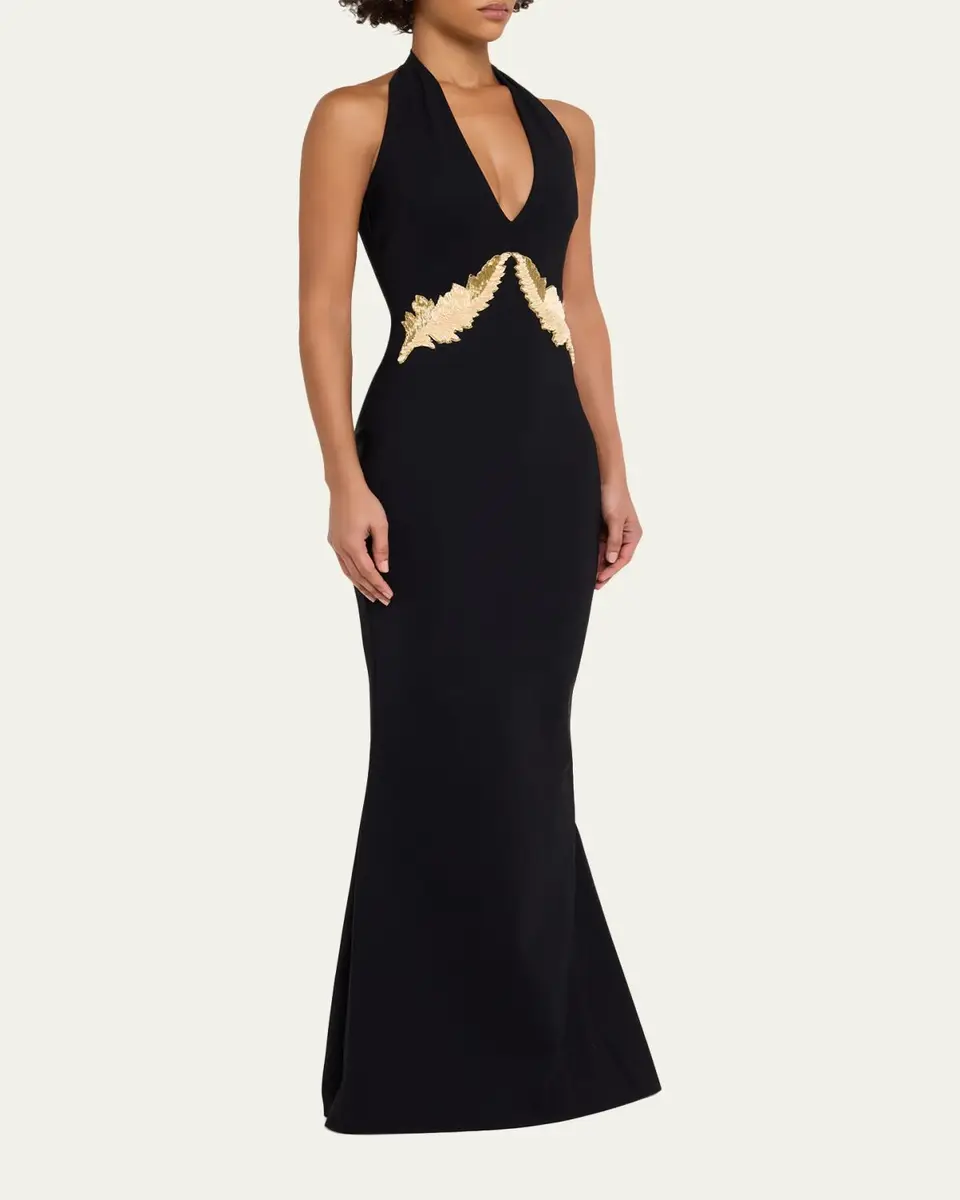 Chiara Boni La Petite Robe Yanar Beaded Mermaid Halter Gown | Thumbnail 4