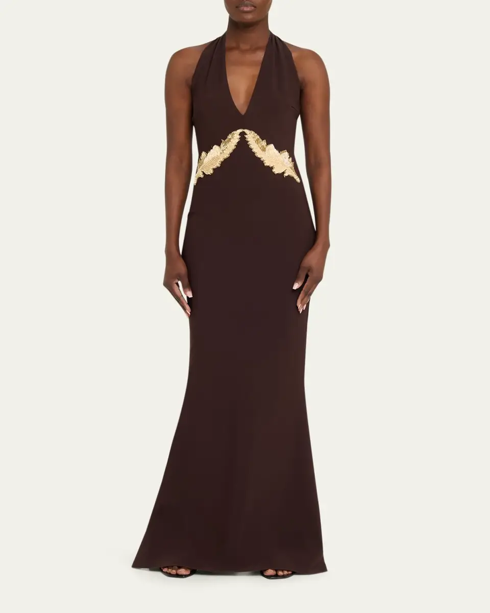 Chiara Boni La Petite Robe Yanar Beaded Mermaid Halter Gown | Thumbnail 6