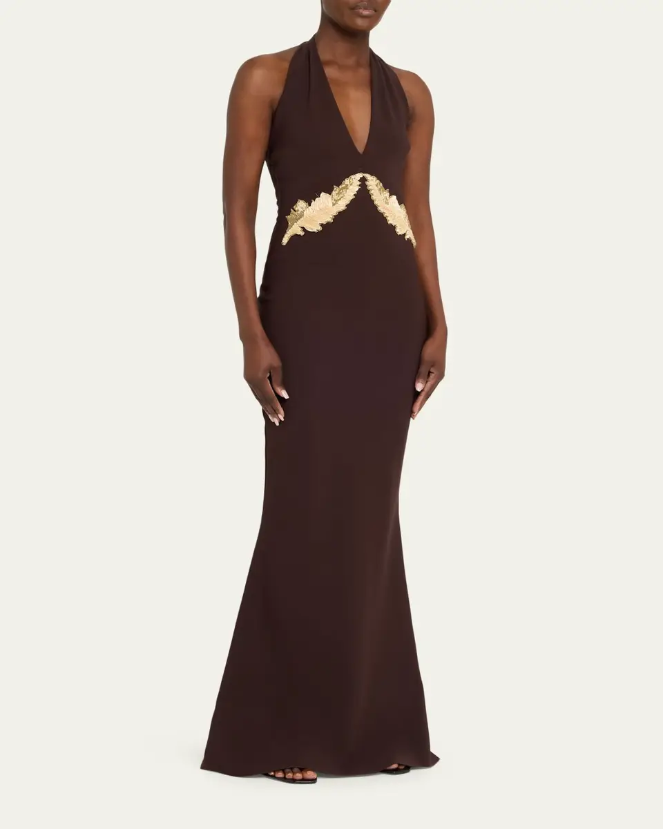 Chiara Boni La Petite Robe Yanar Beaded Mermaid Halter Gown | Thumbnail 8