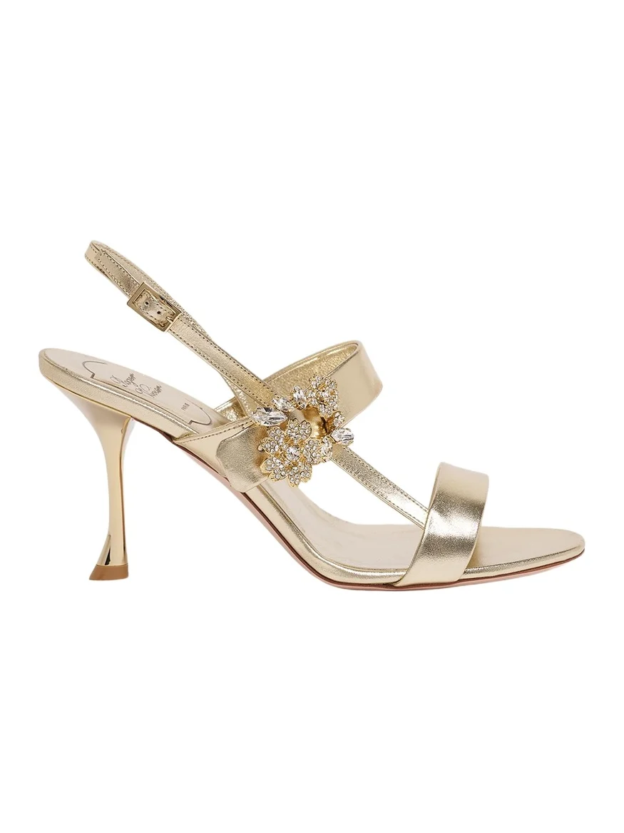 Roger Vivier Mini Bouquet Strass Buckle Metallic Leather Sandals