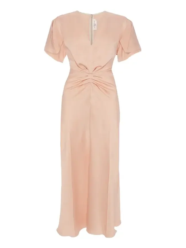 Eve Gathered-Waist Satin Midi Dress
