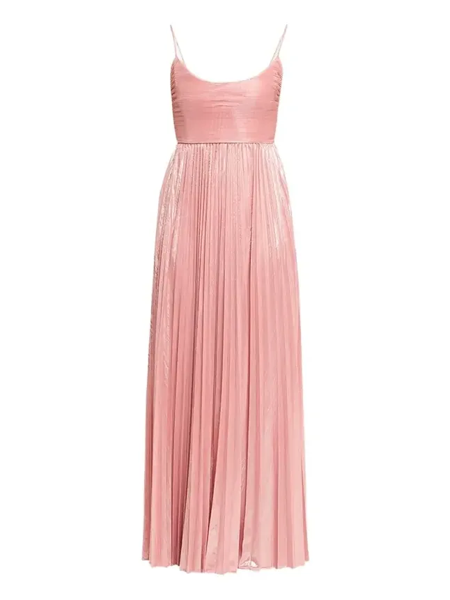 Rhosyn Scoop-Neck Pleated Lame Maxi Dress
