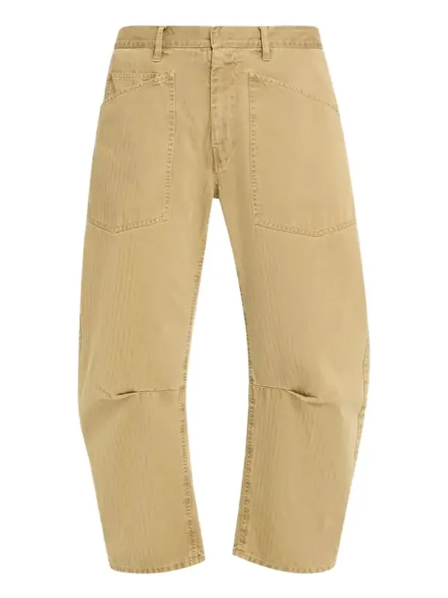 Shon Herringbone Barrel-Leg Ankle Pants
