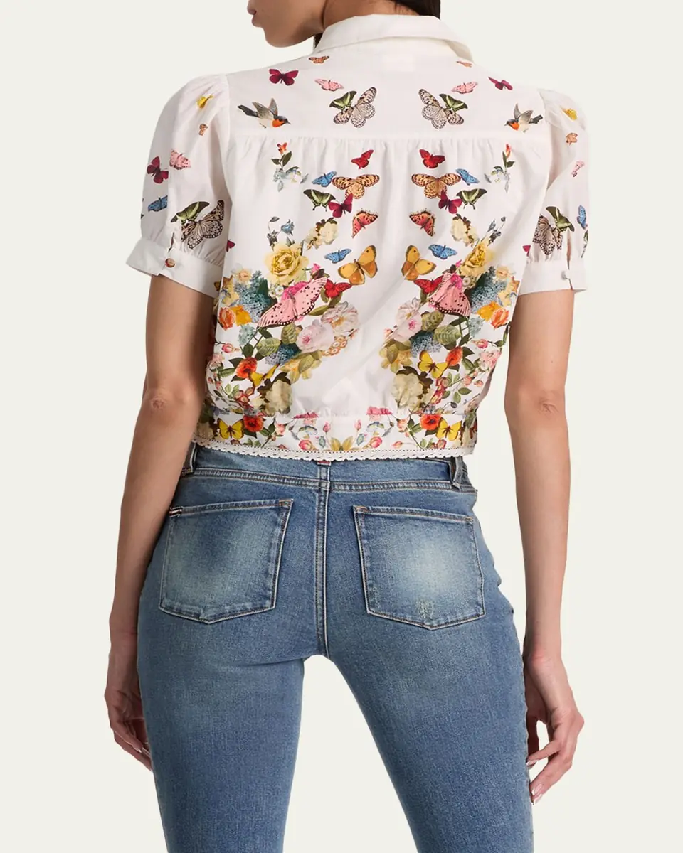 ALICE + OLIVIA Rosie Embroidered Puff-Sleeve Shirt | Thumbnail 3 ALICE + OLIVIA Rosie Embroidered Puff-Sleeve Shirt | Thumbnail 3
