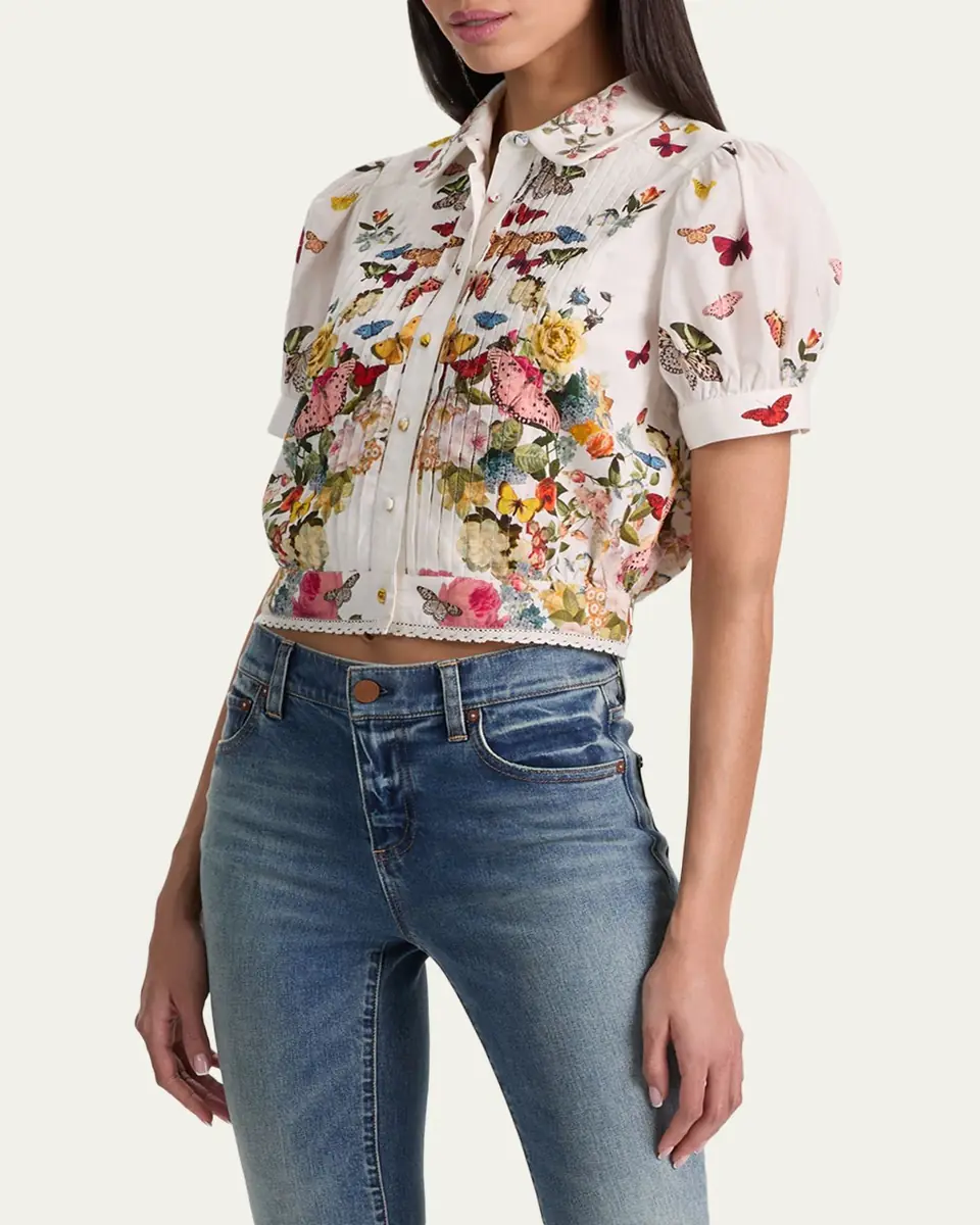 ALICE + OLIVIA Rosie Embroidered Puff-Sleeve Shirt | Thumbnail 4 ALICE + OLIVIA Rosie Embroidered Puff-Sleeve Shirt | Thumbnail 4