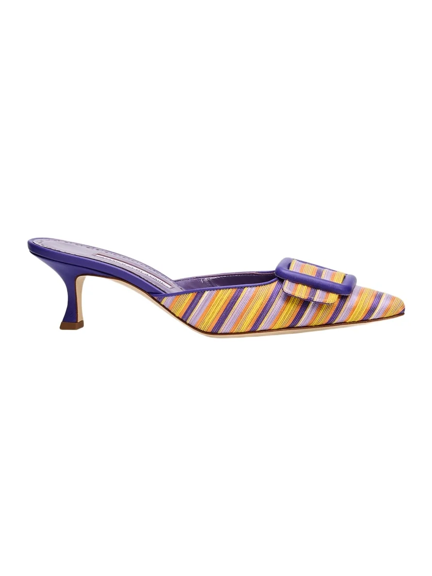 Manolo Blahnik 50mm Maysalebi Striped Mule Pumps