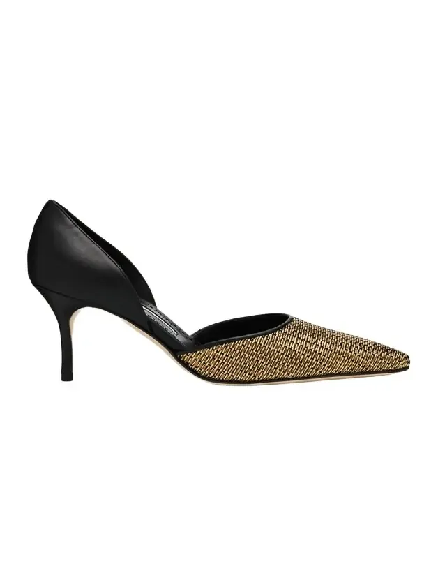 70mm Taylerbinu Woven Metallic and Leather Pumps