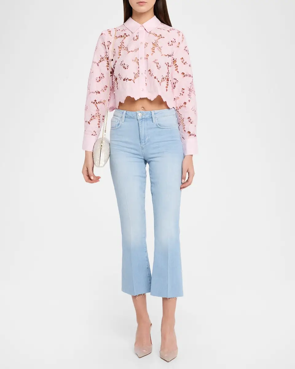 L'Agence Kendra High-Rise Crop Flare Jeans with Raw Hem | Thumbnail 2 L'Agence Kendra High-Rise Crop Flare Jeans with Raw Hem | Thumbnail 2