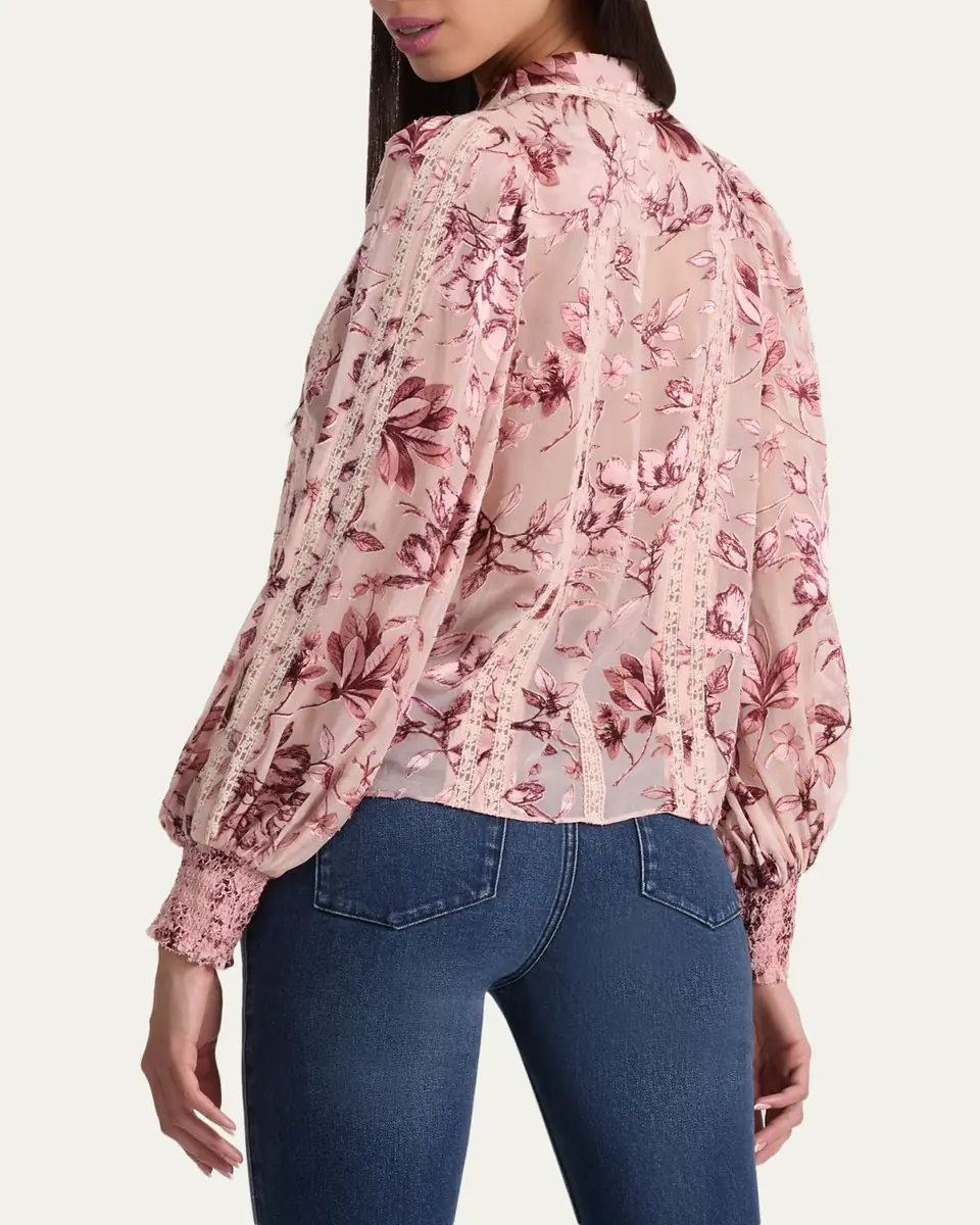 Alice + Olivia Arlette Floral Lace-Trim Blouse | Thumbnail 3