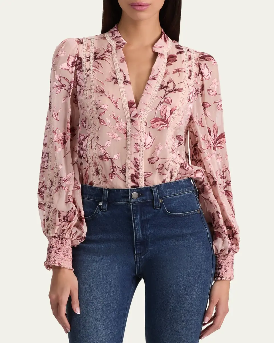 Alice + Olivia Arlette Floral Lace-Trim Blouse | Thumbnail 4