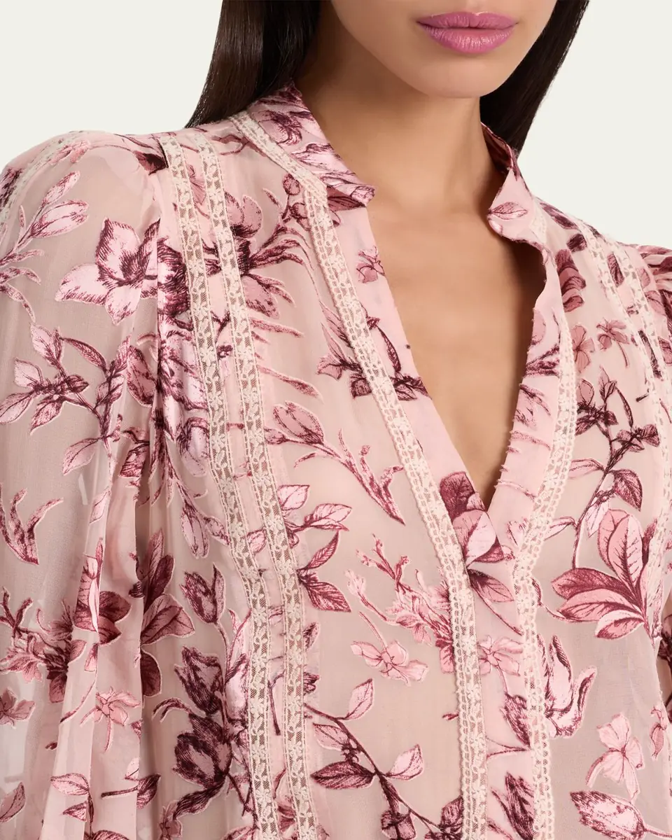 Alice + Olivia Arlette Floral Lace-Trim Blouse | Thumbnail 5