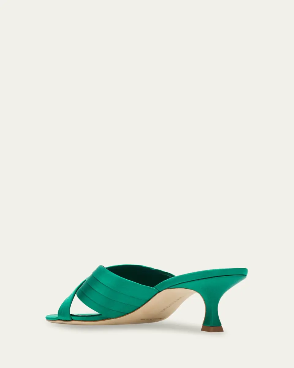 Manolo Blahnik Vieramul Pleated Satin Kitten-Heel Mule Sandals | Thumbnail 2 Manolo Blahnik Vieramul Pleated Satin Kitten-Heel Mule Sandals | Thumbnail 2