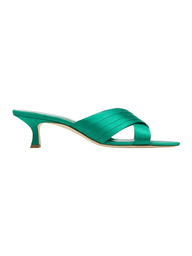 Vieramul Pleated Satin Kitten-Heel Mule Sandals