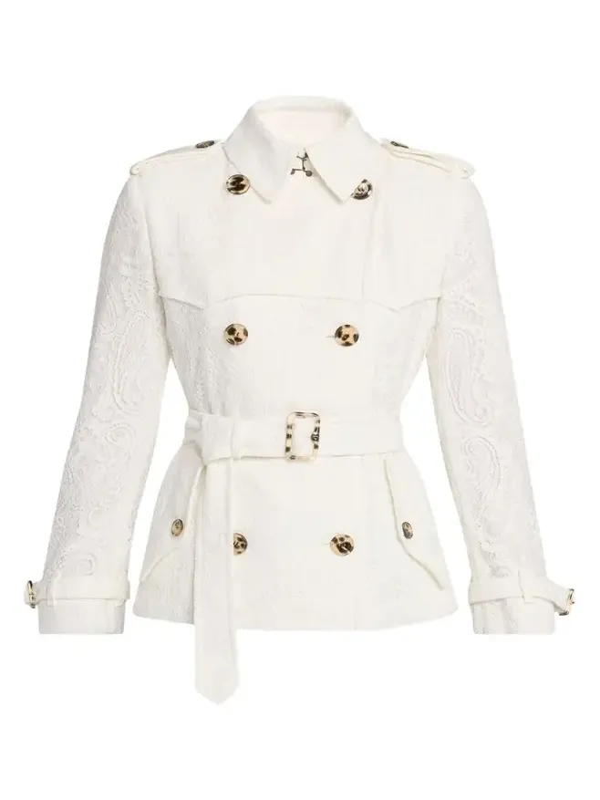 Foxfield Lace Double-Breasted Short Trench Jacket Foxfield Lace Double-Breasted Short Trench Jacket