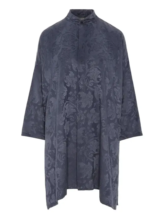 Wide A-Line Double Stand Collar Shirt - Very Long Length With Slits