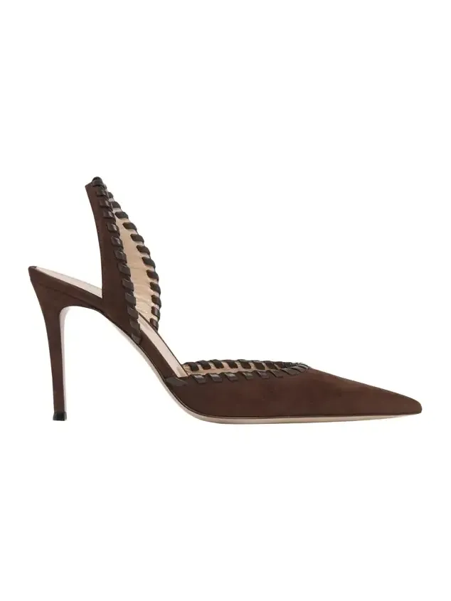 85mm Whipstitch Suede Slingback Pumps 85mm Whipstitch Suede Slingback Pumps