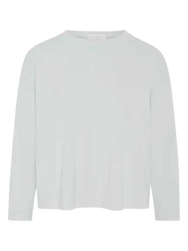 Cotton Jersey Long Sleeve Smaller Round Neck Top - Mid Length