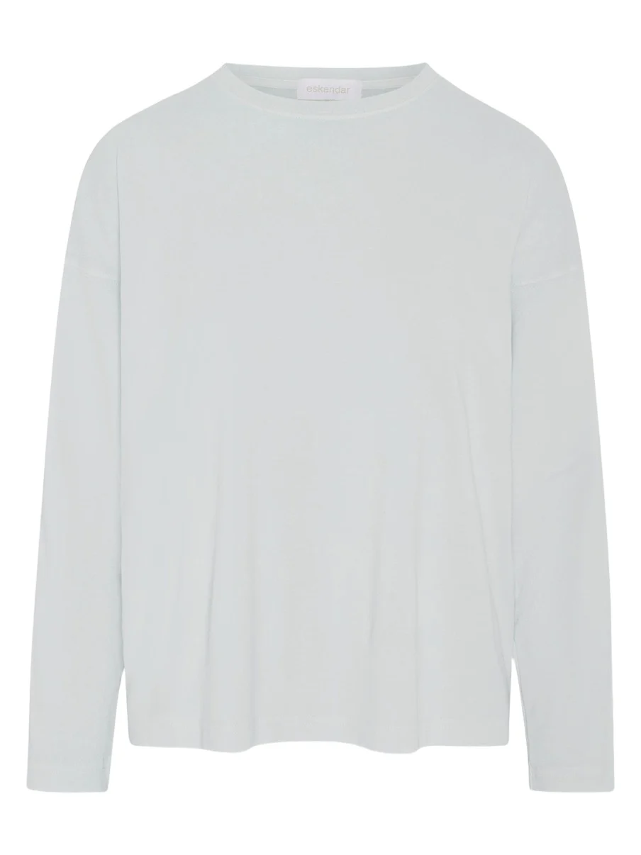 Eskandar Cotton Jersey Long Sleeve Smaller Round Neck Top - Mid Length