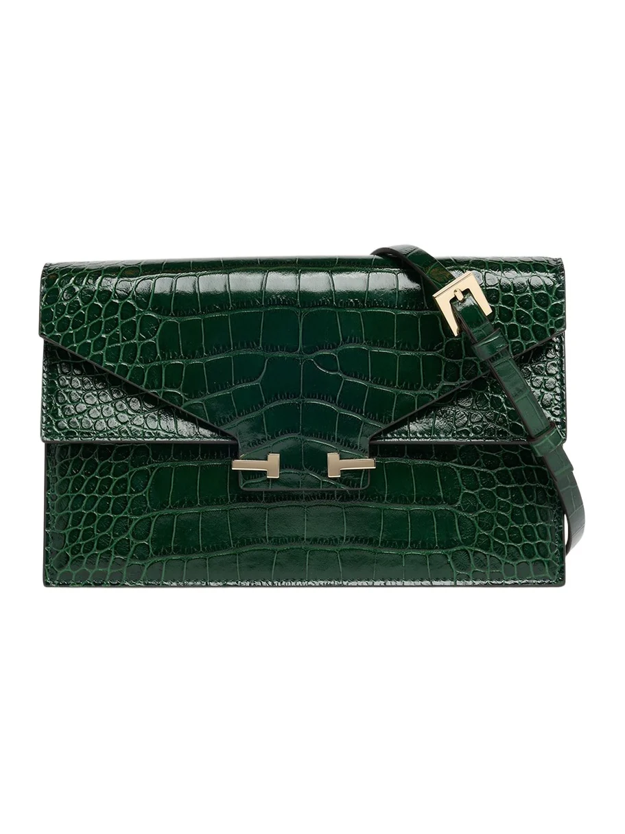 Small Croc-Embossed Leather T-Clasp Clutch Bag Small Croc-Embossed Leather T-Clasp Clutch Bag