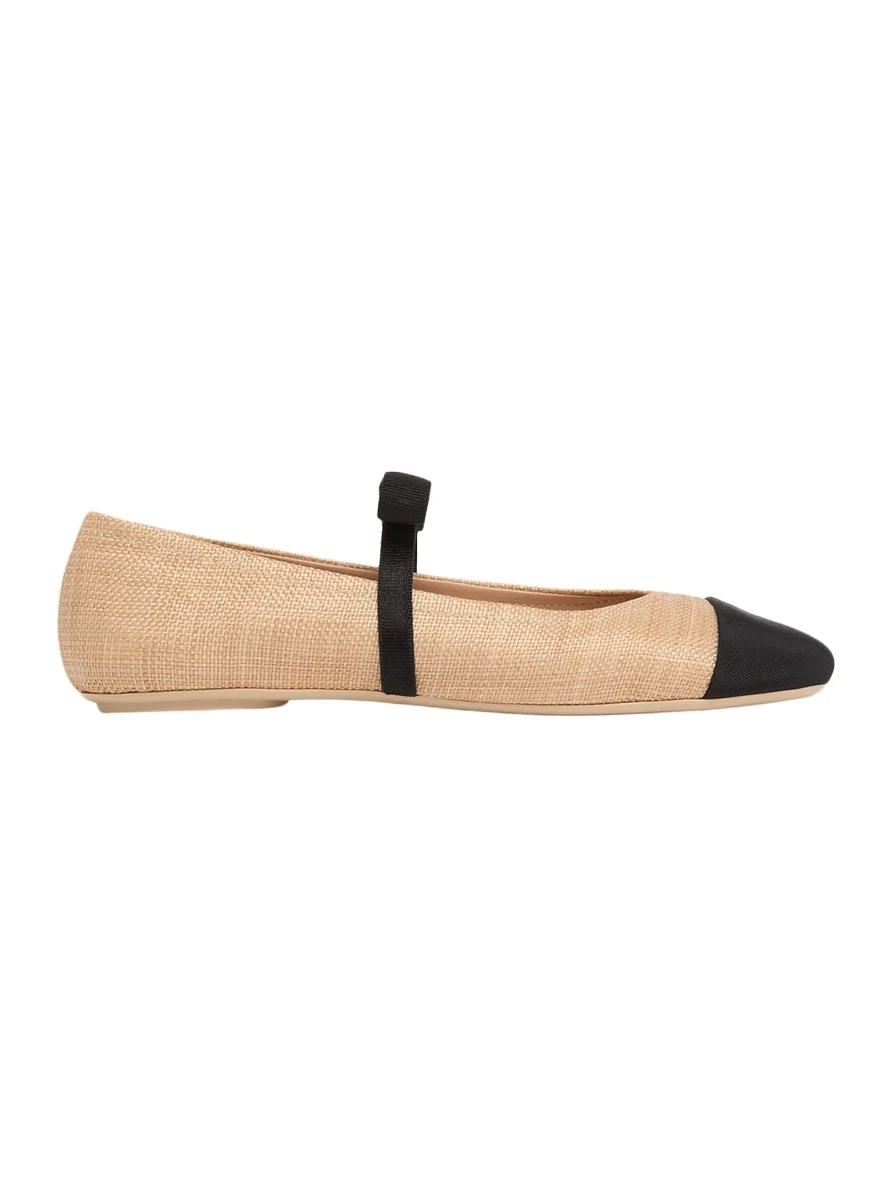 Gianvito Rossi Raffia Bow Ballerina Flats