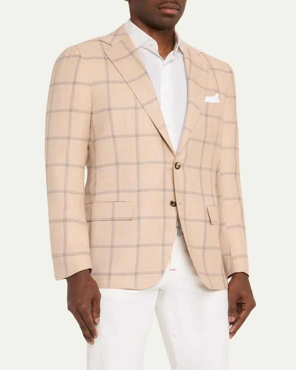 Kiton Men's Windowpane Cashmere Single-Breasted Sport Coat | Thumbnail 4