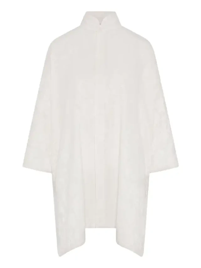 Wide A-Line Double Stand Collar Shirt - Very Long Length With Slits
